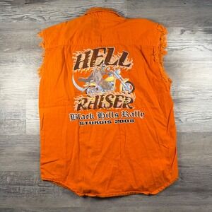 Thunder Mens Sturgis 2008 Black Hills Rally Hell Raiser Sleeveless Shirt Orange